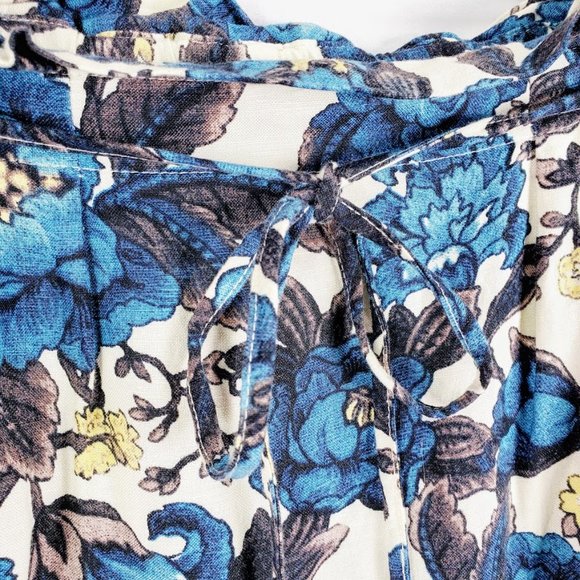 Ann Taylor LOFT Blue Floral Linen Blend Skirt Small w Pockets - Picture 2 of 5
